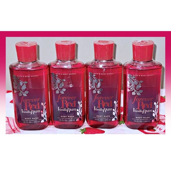 Bath & Body Works Forever Red Vanilla Rum 10oz Shower Gel Body Wash Aloe B5 x4 - Picture 1 of 4